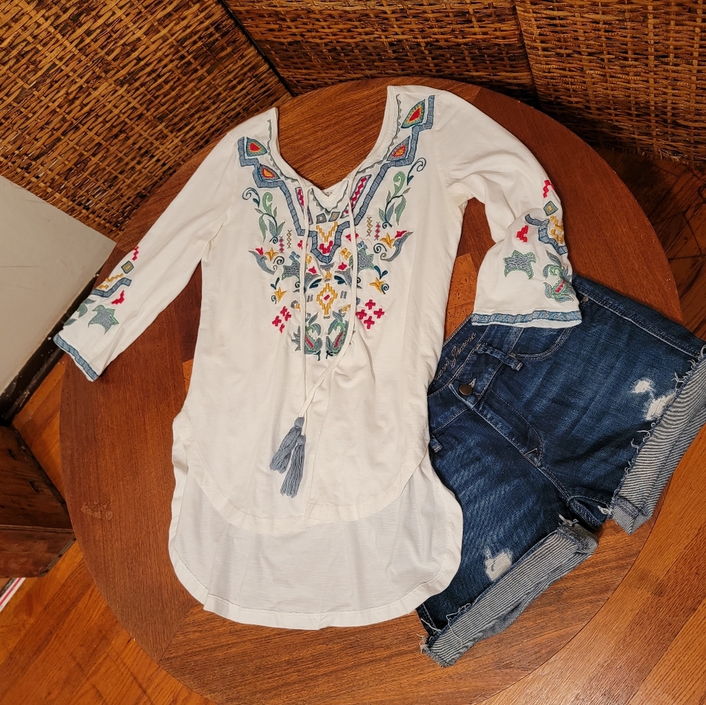 Caite Felicia Embroidered BoHo Top